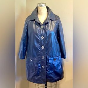 Michael Kors Steel Blue Metallic Look Silver Button Rain Trench Coat size m